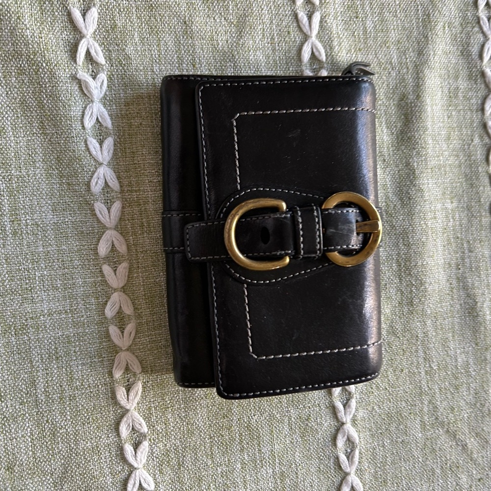 Black Leather Wallet with Gold Buckle